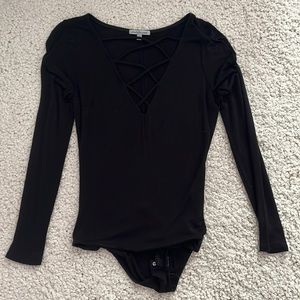 Charlotte Russe Black Long Sleeved Bodysuit